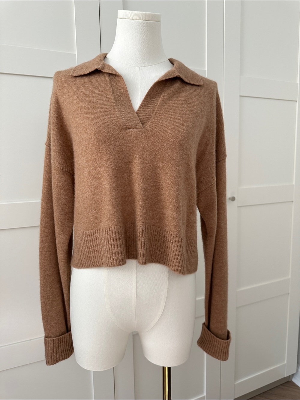 Reformation V-Neck Sweater in Warm Tan